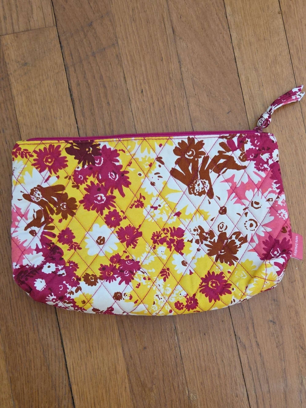 Vera Braey Floral Zip Pouch - Yellow, Pink, Brown